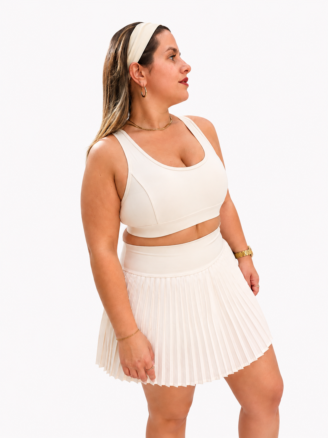 AURA SET MIBELLA em bege Sand Beige, conjunto de roupa desportiva feminina premium